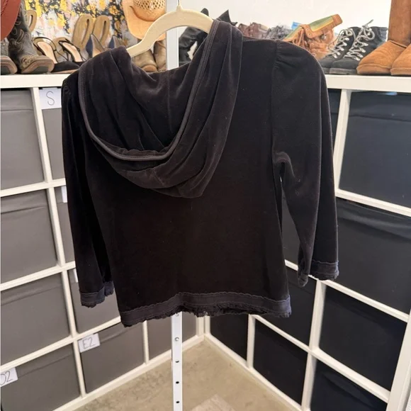 Juicy Couture Vintage Velour Black Velvet Lace Trim Tracksuit Jacket - Picture 3 of 11